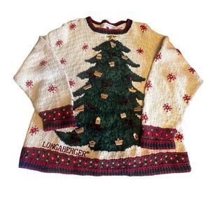 Heirloom Longaberger baskets vintage ugly Christmas sweater 1Xl handknit *flaw*